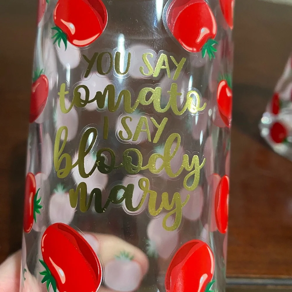 Set of 2, Tall Tumbler Cocktail Glasses 
YOU SAY TOMATO I SAY BLOODY MARY - Picture 4 of 5